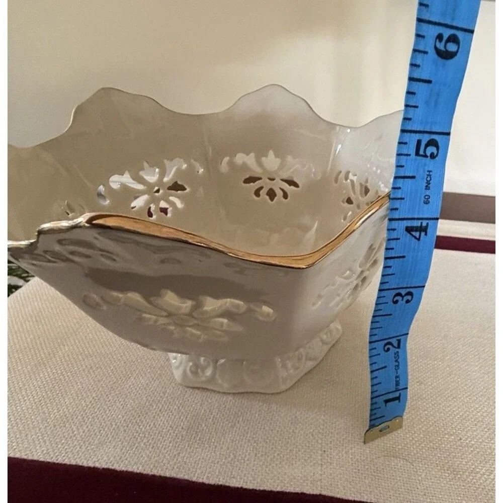 Lenox Langtry Ivory Porcelain Bowl 24K Gold Trim & Cut-Out Details Made In USA